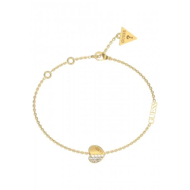 Moon theme bracelets-Lovely Guess Plain Pave Heart Charm Gold Bracelet UBB03036YGL