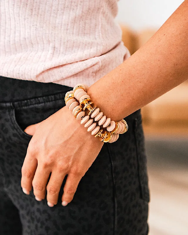 Slim rose bangles-Peach Wooden Bead Bracelet Set FINAL SALE