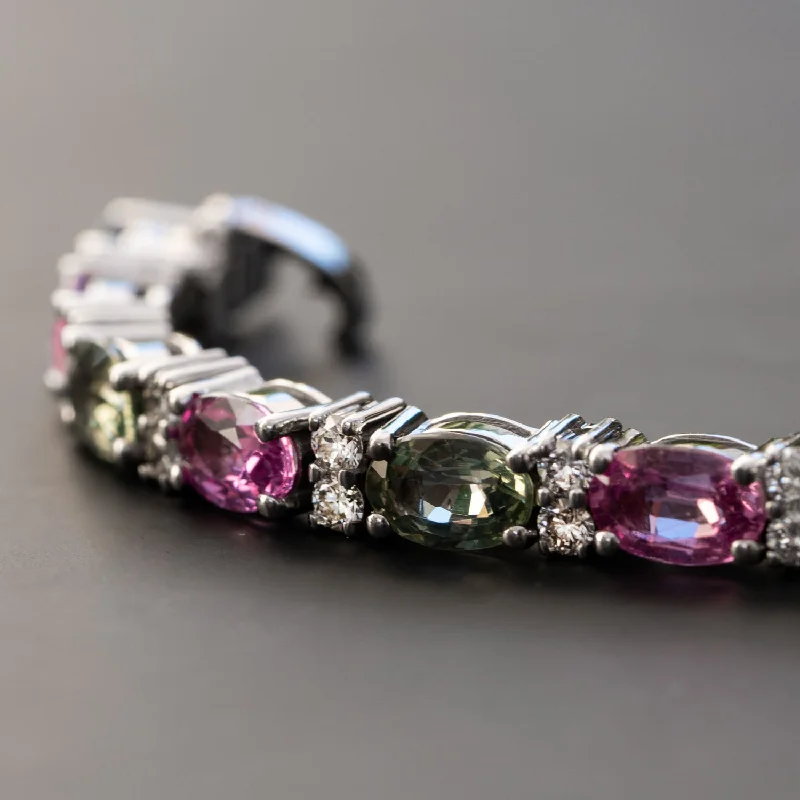 Lanka tile bracelets-Eloise - 13.31 carat natural green and pink sapphire bracelet with 1.43 carat natural diamonds