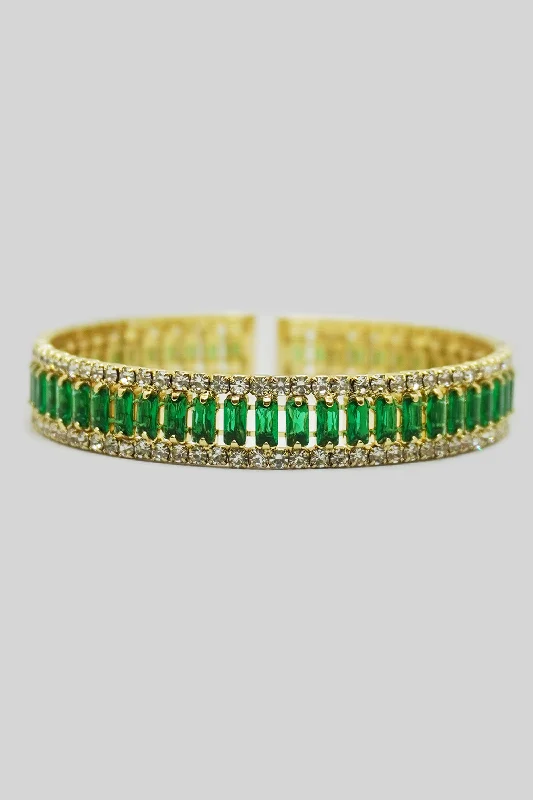 Bloom carved bracelets-Princess Cut Emerald Gold Bracelet