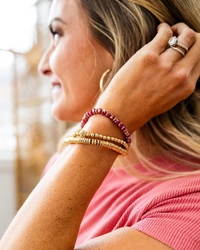 Thin accent bracelets-Gold and Wine Beaded Bracelet Set