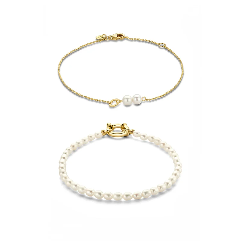 Thick gold bracelets-Cadeau d'Isabel 14 karat gold bracelets gift set with pearls