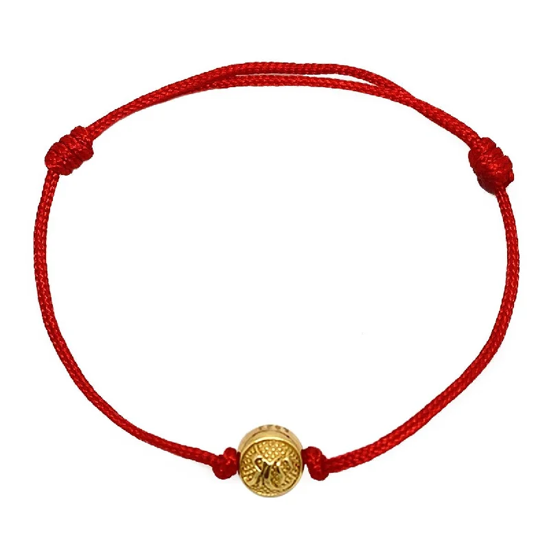 Plaited tribal bangles-Red Cord Bracelet with Gold