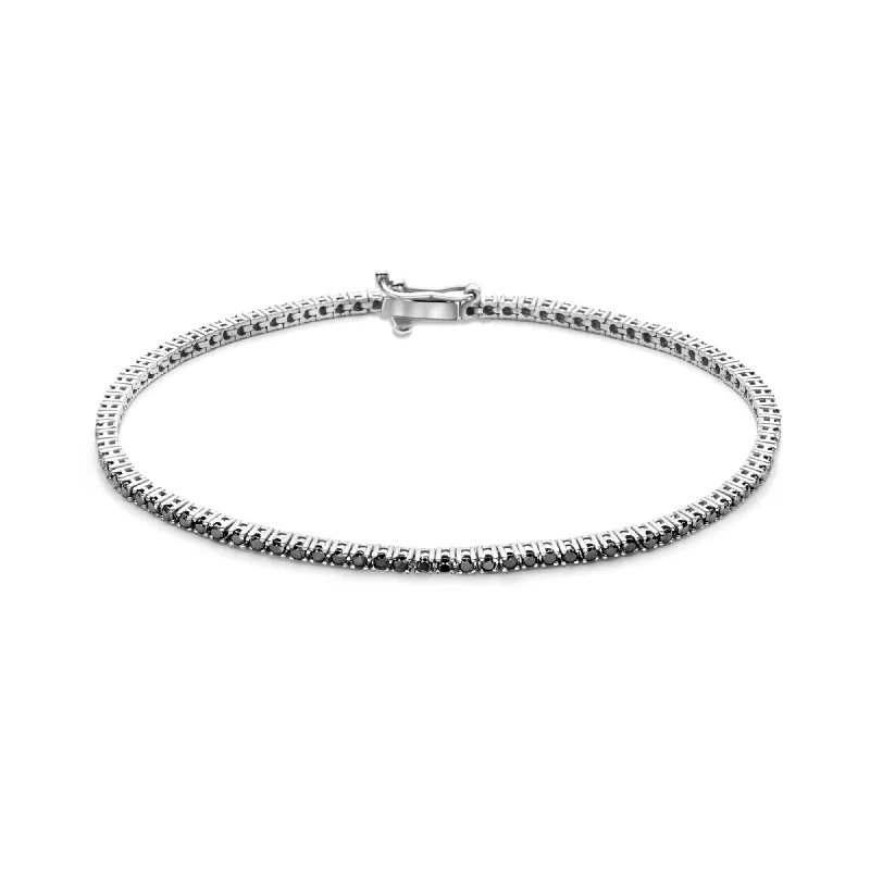 Sapphire bead bracelets-De la Paix Cecile 14 karat white gold tennis bracelet with black diamond 1.47 carat