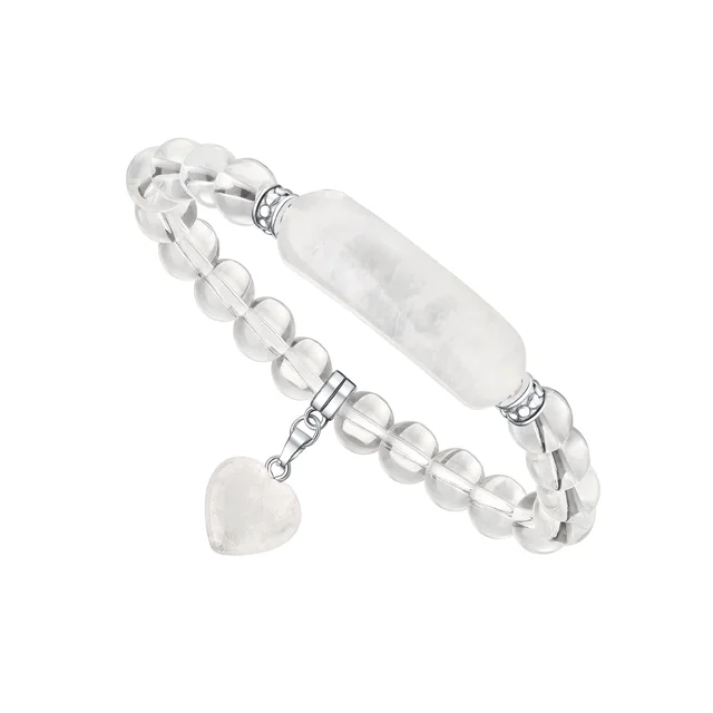 Wide geometric bangles-VINCHIC 8MM Clear Quartz Love Heart Stretch Bracelet Energy Crystal Bracelet for Women Girls