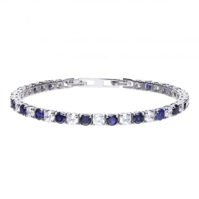 Worn deco bangles-Diamonfire Silver White Blue Tennis Bracelet B5087