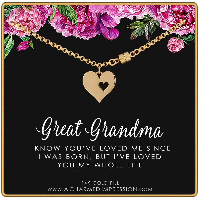 Crow motif bangles-Great Grandma Jewelry • Great Grandmother Gifts • 14k Gold Bracelet • Gold Heart with Heart Cutout Charm • Magnetic Clasp • Grandparents Gifts from Grandchild • Gift for Grandma from Grandchildren