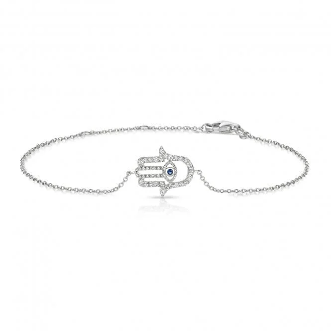 Quirky bangles-Silver& Co Hamsa & Evil Eye Blue White Cubic Zirconia Bracelet SBG0039