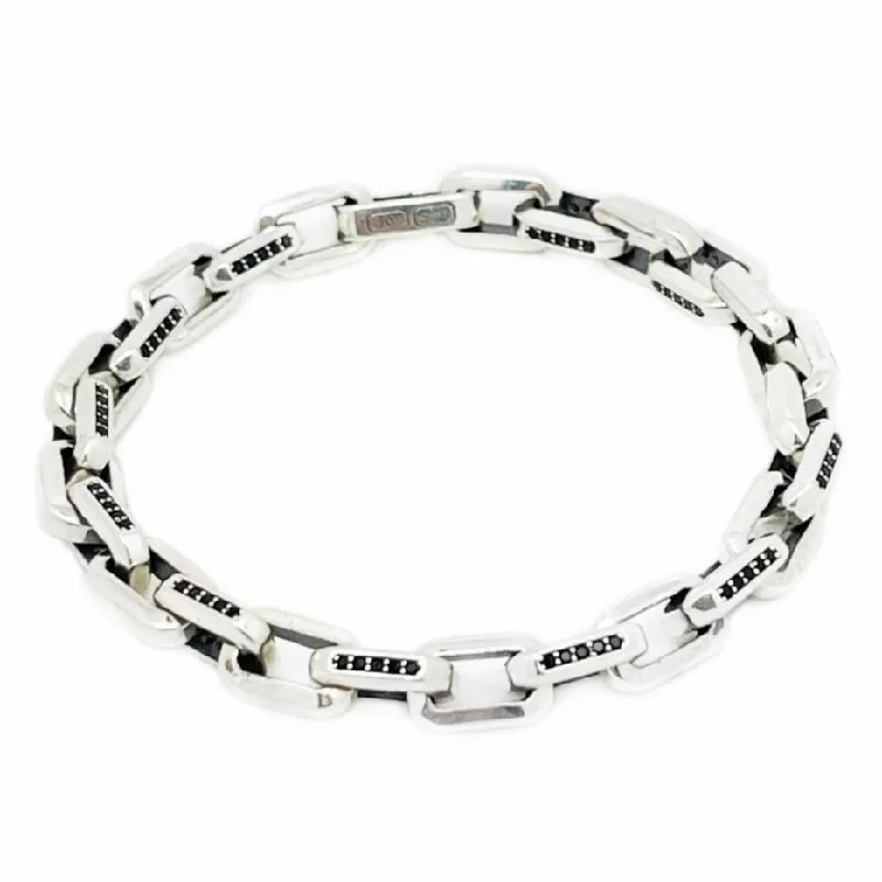 Soft stretch bracelets-Silver Chain Bracelet with Black Crystal