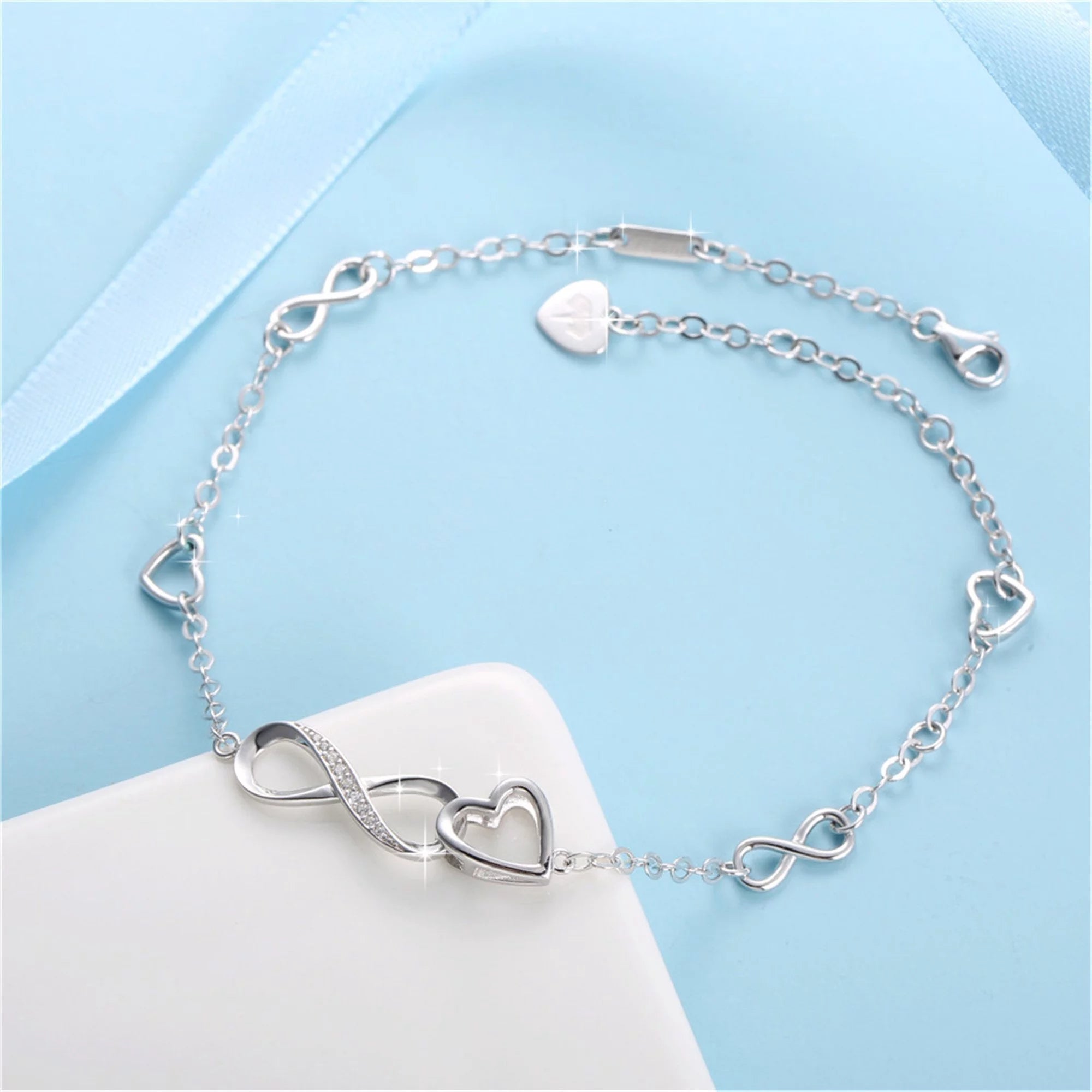 High shine bracelets-Devuggo Infinity Endless Love Heart Adjustable Bracelet, Sterling Silver Jewelry Gifts for Women