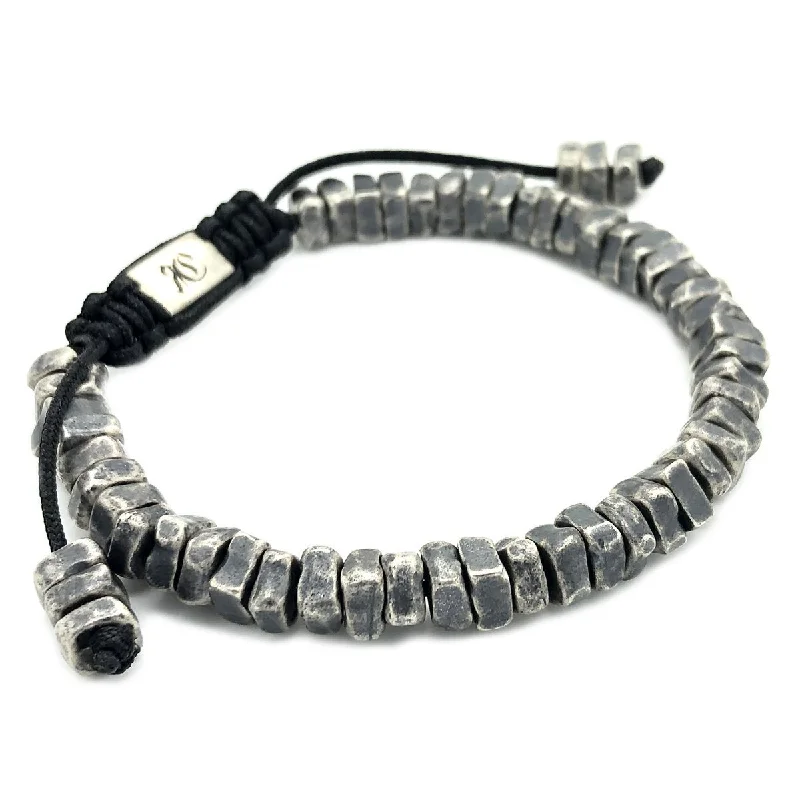 Layered metal bracelets-Hand-Casted Square Sterling Silver Bracelet