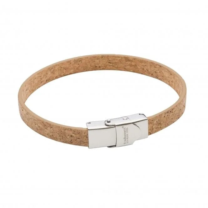 Layered metal bracelets-Natural Cork Stainless Steel Clasp Bracelet B5373