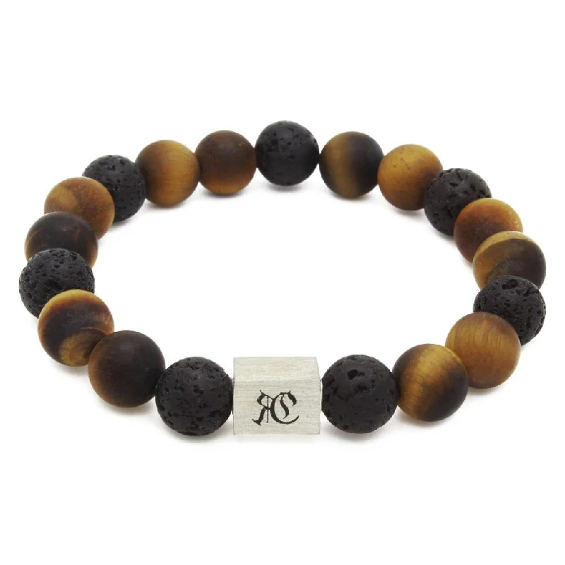 Bead charm bracelets-Big Classic Lava With Matte Tiger Eye Bracelet - Sterling Silver