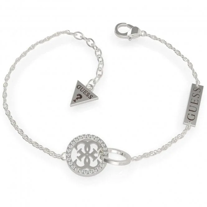 Shiny word bracelets-Rhodium Plated Swarovski Crystal Embrace Circles Pave 4G Logo Bracelet UBB79078-L