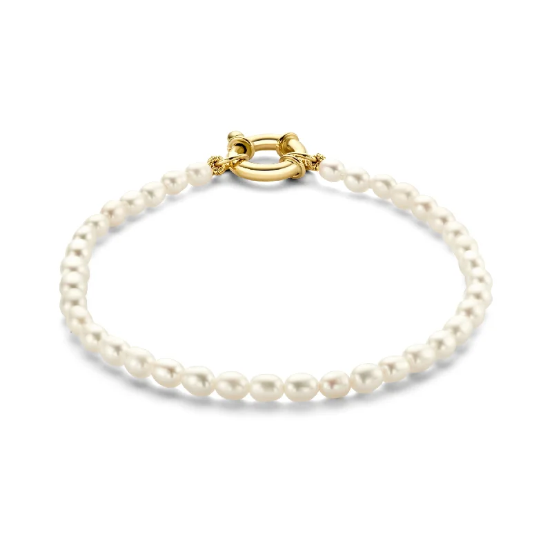 Daisy motif bangles-Aidee Marissa 14 karat gold bracelet with freshwater pearls