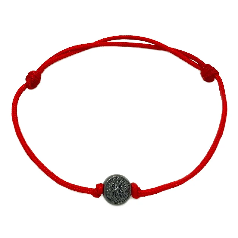 Smooth letter bangles-Red Cord Bracelet with Rhodium