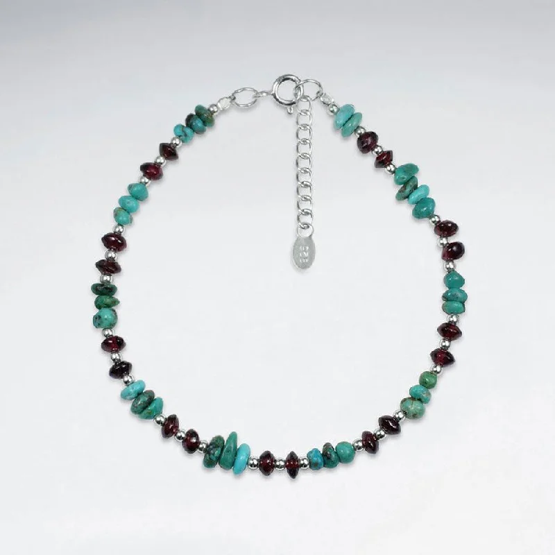 Multi-bead bangles-Women's Mini Beaded Bracelet Turquoise, Garnet & Silver