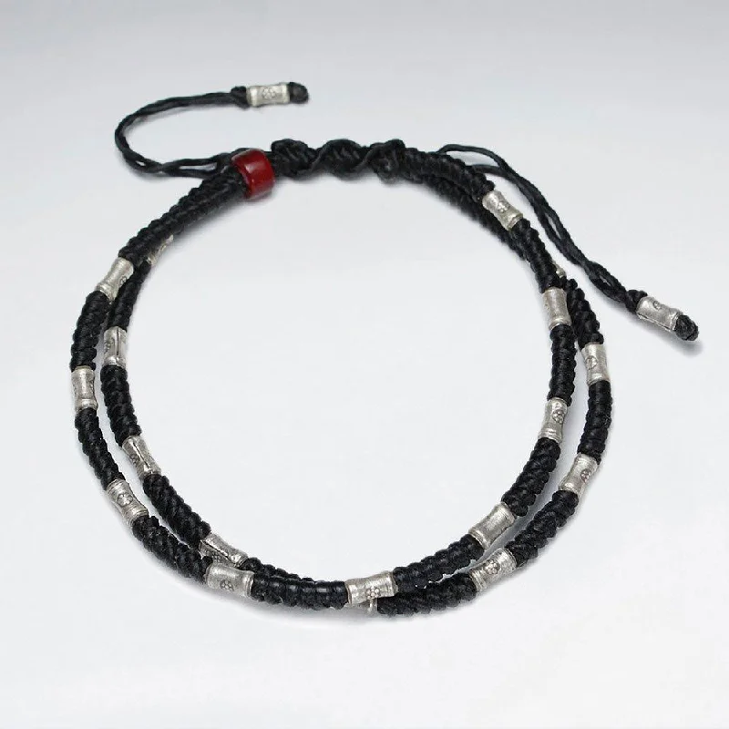 Bead-twisted bangles-Double Layered With Tube Silver Bracelet