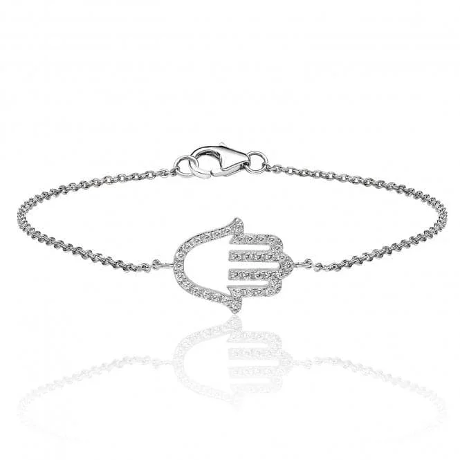 Smooth metal bangles-Silver & Co Hamsa Bracelet with CZ Stones - SBG0031CZ