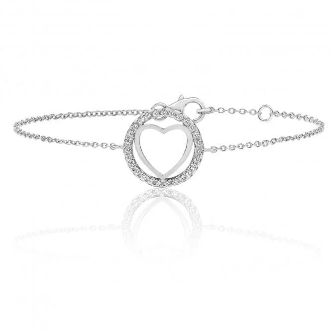 Clustered gem bracelets-Silver & Co Plain Heart Within Round Halo Cubic Zirconia Bracelet SBG0001CZ