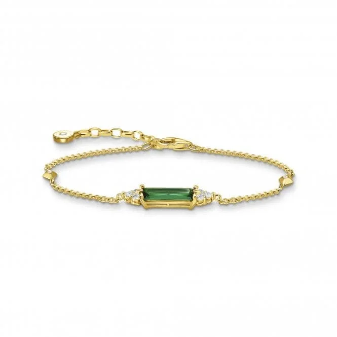 Slim rose bangles-Sterling Silver Gold Plated Green Stone Bracelet A2018-971-6-L19V