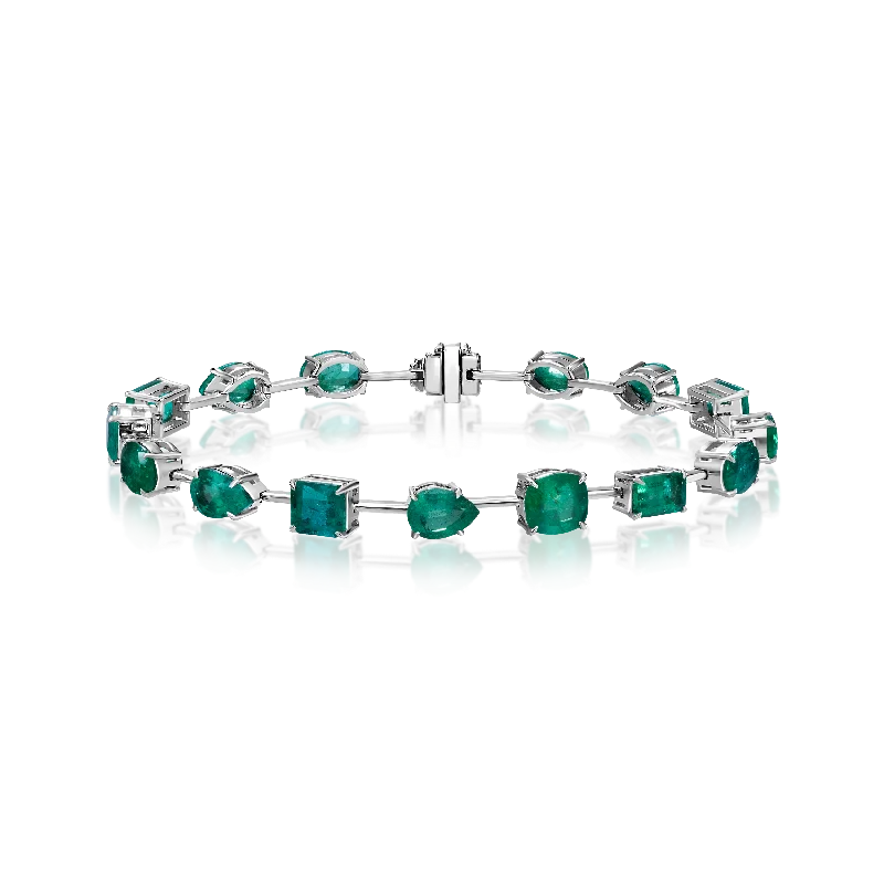 Heavy stone bangles-11.75 Carat Mixed-Shape Emerald Bracelet