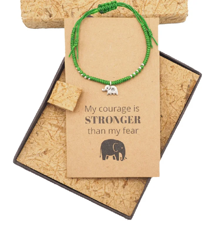 Smooth metal bangles-Wattana Lucky Elephant Courage Bracelet with Inspirational Quote Greeting Card