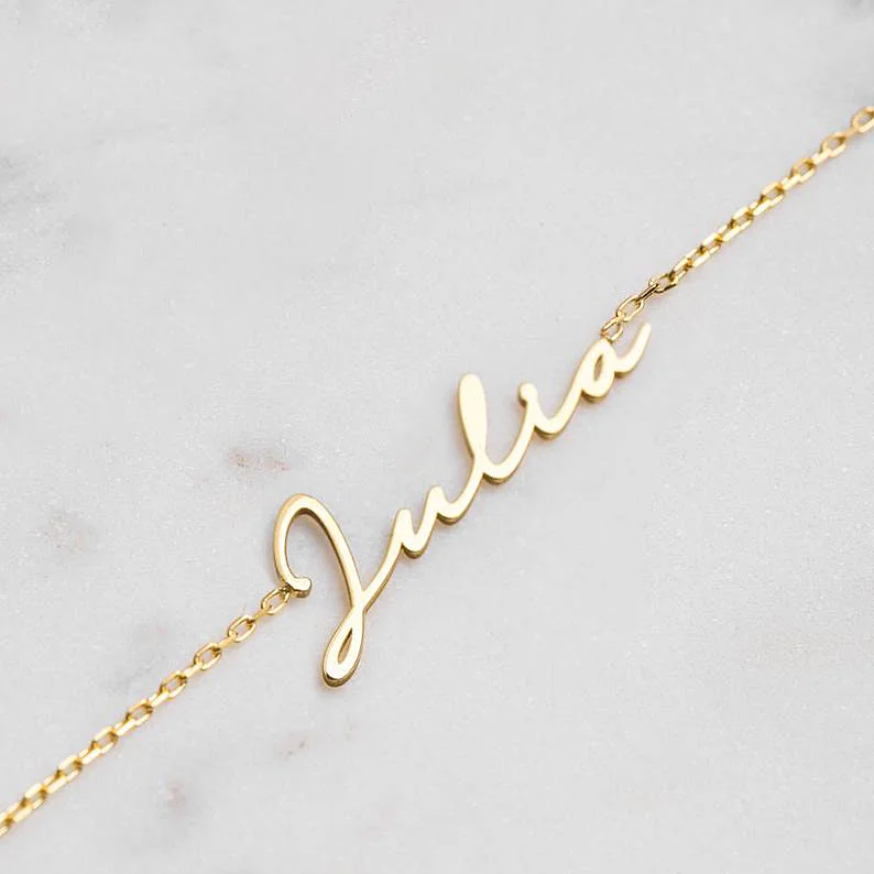 Flat knot bangles-Cursive Name Bracelet 18k Gold Plated Cable Chain