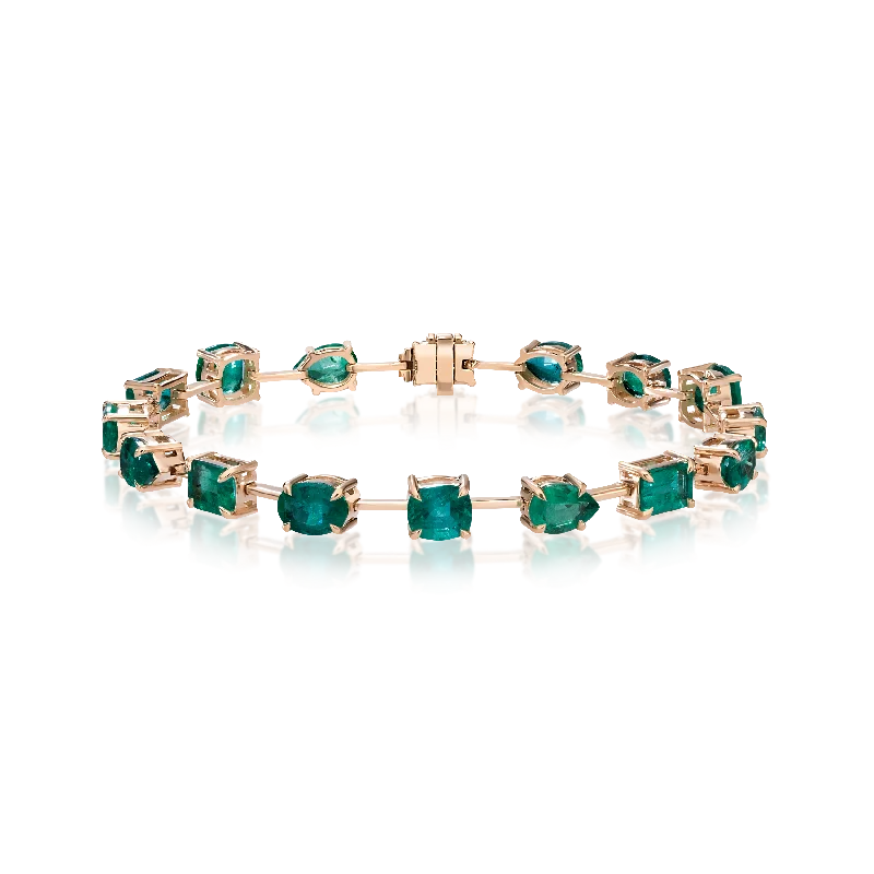 Round gem bracelets-11.75 Carat Mixed-Shape Emerald Bracelet in Yellow Gold