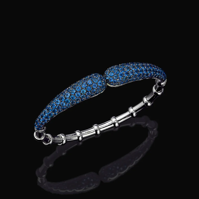 Smooth metal bangles-Jadira  - 6.78  carat natural blue sapphire bracelet, 18K white gold