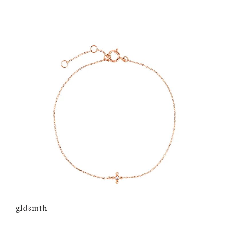 Flat link bracelets-14k Rose Gold Dot Cross Bracelet