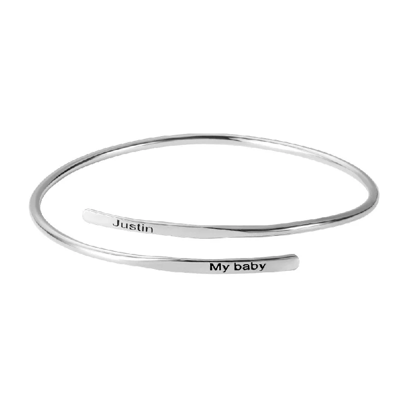 Heavy stone bangles-Open Bangle Bracelet Engraved Adjustable Solid Sterling Name Bracelet