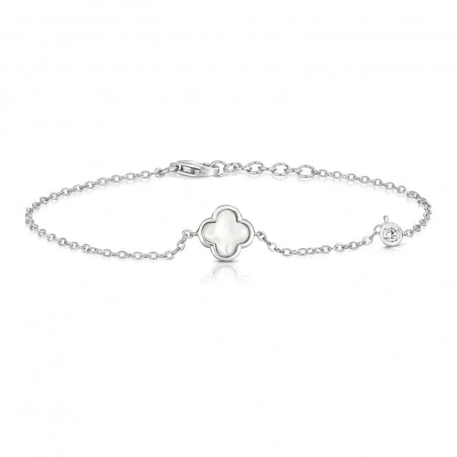 Thin clay bracelets-Silver & Co Mother of Pearl Clover Round Cubic Zirconia Bracelet SBG0040