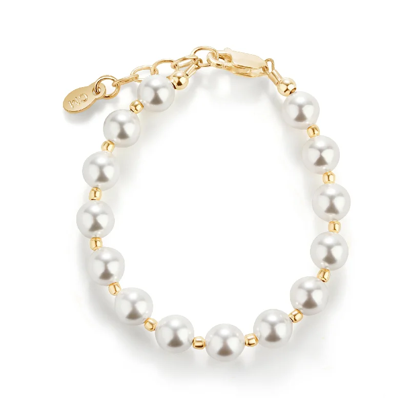 Pure cuff bracelets-14K Gold Plated Bracelet with Chunky Simulated Pearls for Little Girls