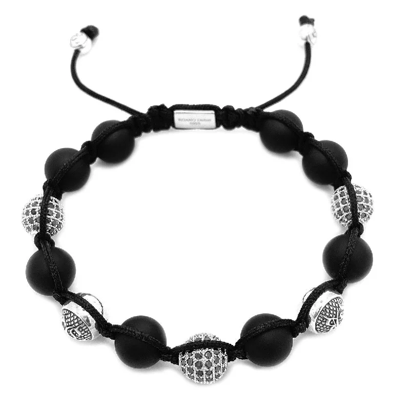 Twist clasp bracelets-Matte Onyx Beaded Bracelet & Silver Beads