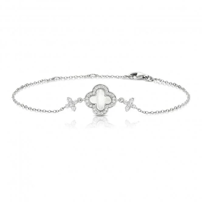 Daisy motif bangles-Silver & Co Mother of Pearl Cubic Zirconia Clover Shape Bracelet SBG0041