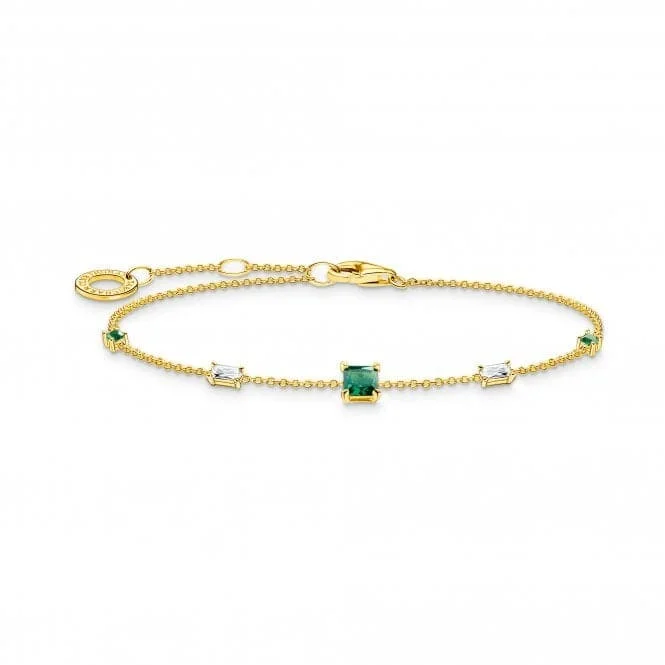 Half crescent bangles-Sterling Silver Gold Plated Green And White Stones Bracelet A2059-971-7-L19V