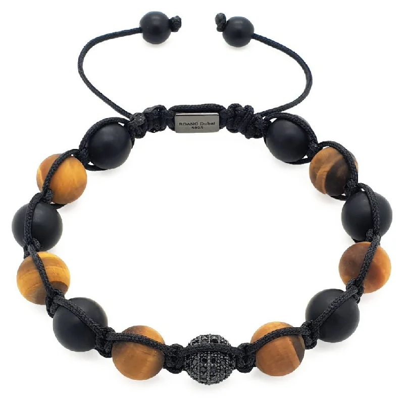 Quirky bangles-Tiger Eye And Matte Onyx Stones Shamballa Bracelet