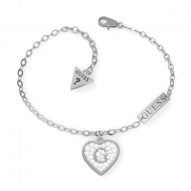 Smooth letter bangles-Rhodium Plated Pave Heart Swarovski Crystal Bracelet UBB79062-L