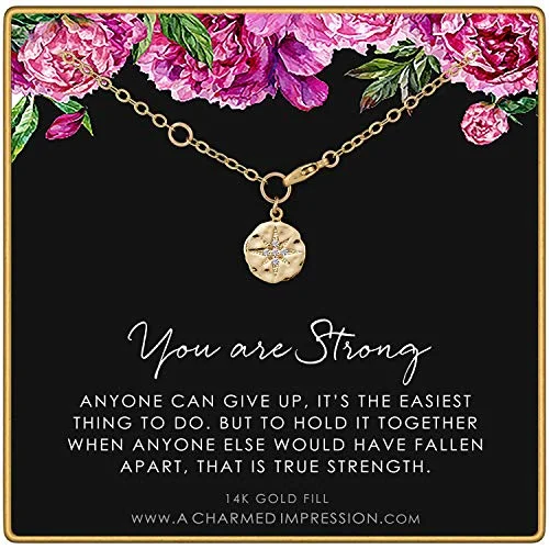 Thin filigree bangles-A Charmed Impression You are Strong Bracelet • Survivor Bracelet • 14k Gold • Encouragement Gifts for Women • CZ Diamond Starburst Charm • Never Give Up • Cancer Sobriety Recovery Loss Divorce