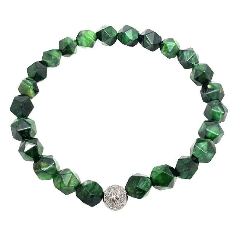 Topaz bracelets-Diamond-Cut Green Bracelet - Silver