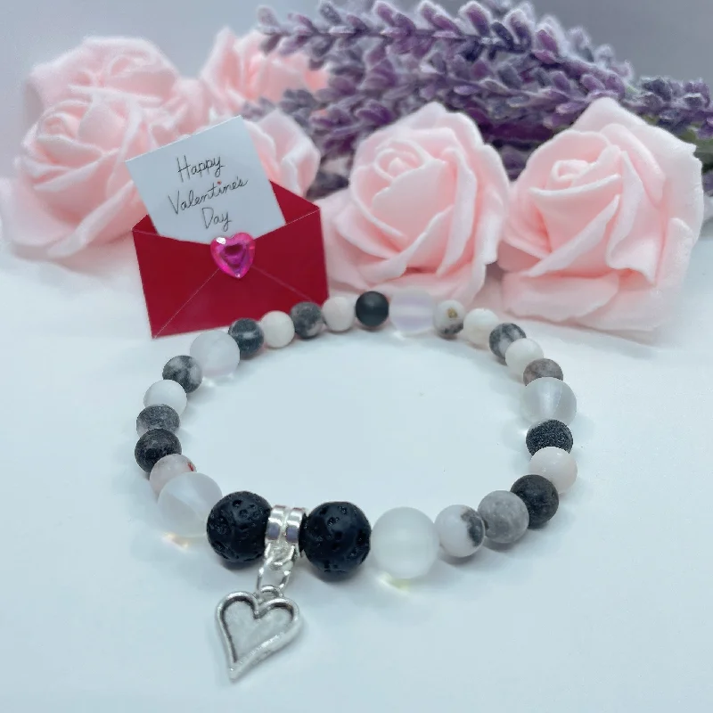 Fold charm bangles-Dainty Heart Companion Charm Bracelet Lava Stone