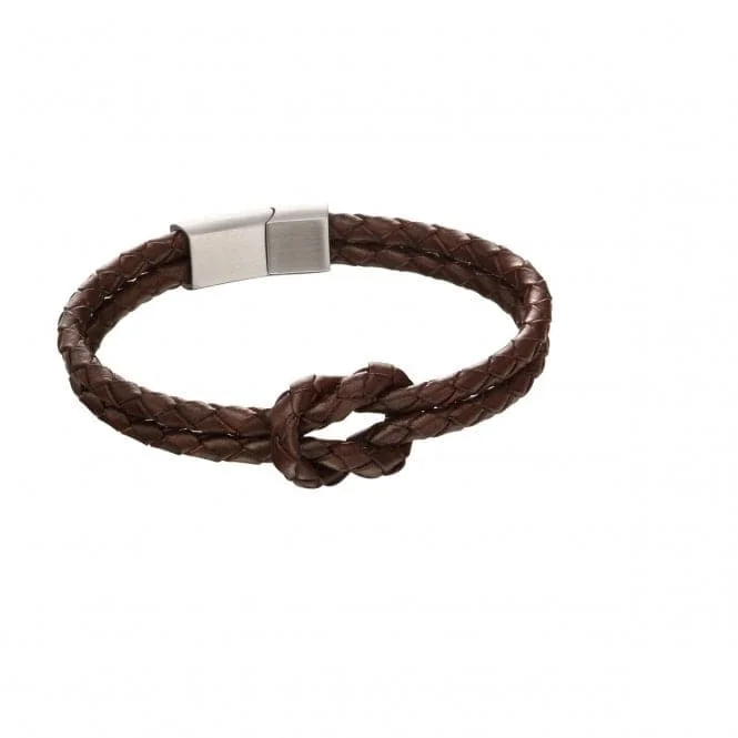 Thin cord bracelets-Fred Bennett Double Row Knot Brown Leather Bracelet B5152