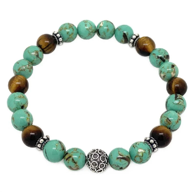 Clustered gem bracelets-Elegant Bali Turquoise & Tiger Eye Bracelet