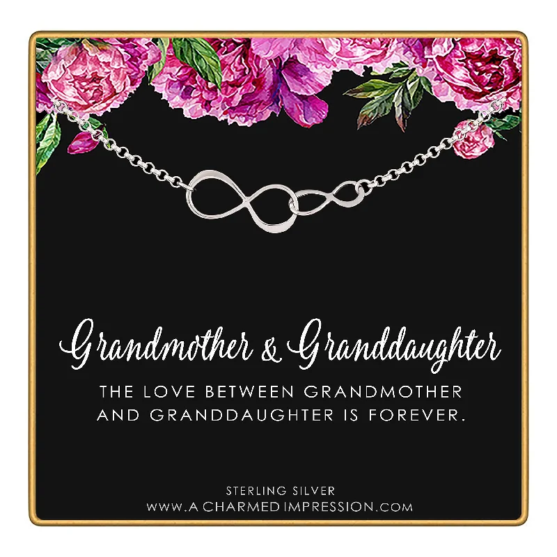 Multi-chain bracelets-Grandmother Granddaughter Bracelet • Silver MAGNETIC CLASP • Two Connected Infinity Charm Bracelet • 2 Infinity Links • Gifts for Grandma and Grandchild • Adult Granddaughter Gift