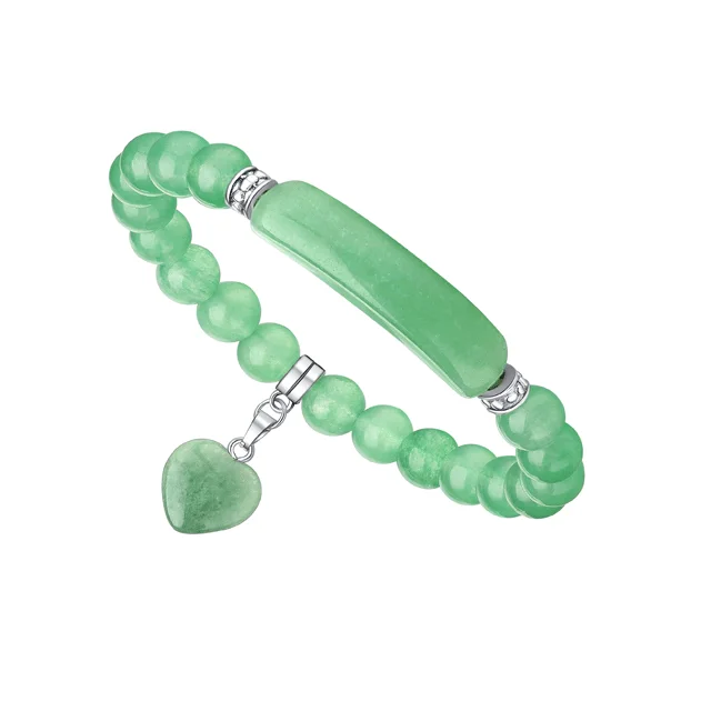 Thin accent bracelets-VINCHIC 8MM Green Aventurine Bracelet Love Heart Stretch Jade Crystal Bracelet for Women Girls